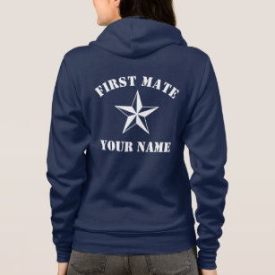 Nautical star navy blue and white hoodie for women