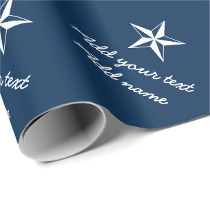 Nautical star navy blue and white personalized wrapping paper