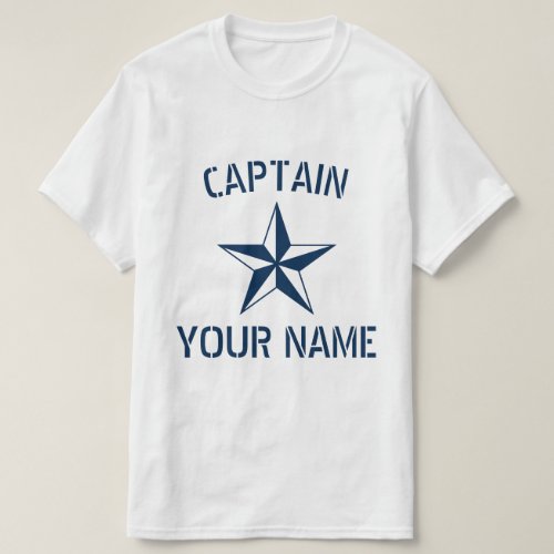 Nautical star navy blue white boat captain name T_Shirt