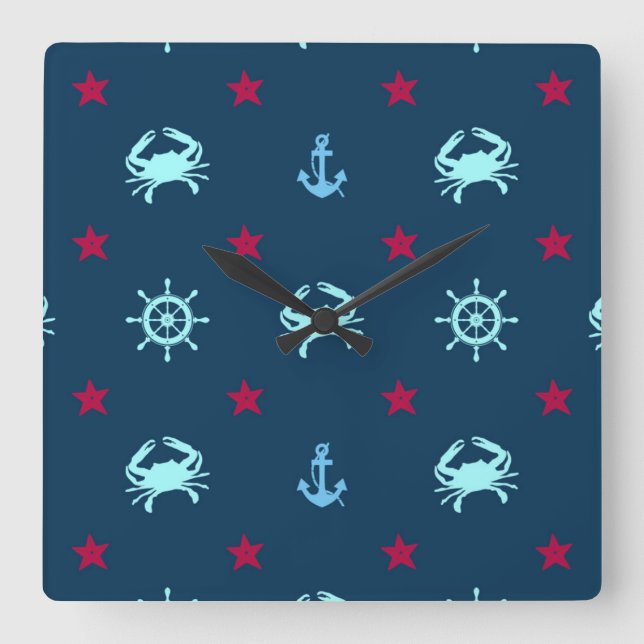 Nautical Star Pattern Square Wall Clock (Front)