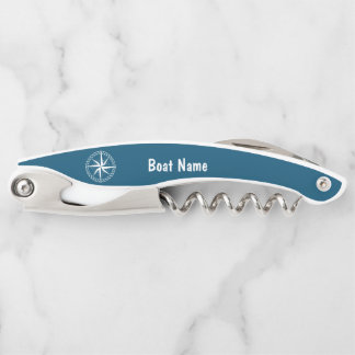 Nautical Star With Rope Boat Name Navy Blue Waiter's Corkscrew