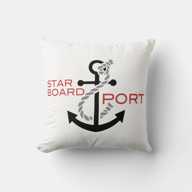 Nautical Starboard Port Anchor Throw Pillow (Front)