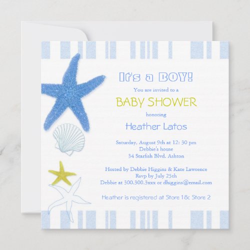 Nautical Starfish Baby Boy Baby Shower Invitations
