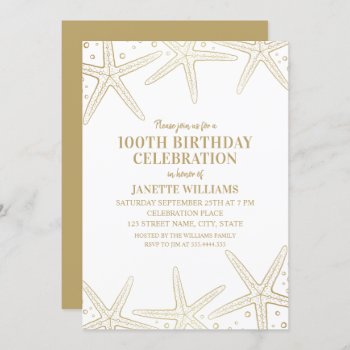 Nautical Starfish Beach Adult 100th Birthday Party Invitation by superdazzle at Zazzle