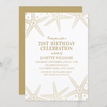 Nautical Starfish Beach Adult 21st Birthday Party Invitation by superdazzle at Zazzle