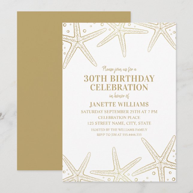 Nautical Starfish Beach Adult 30th Birthday Party Invitation (Front/Back)