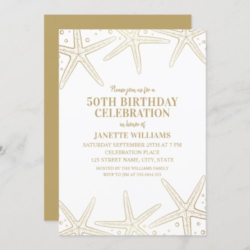 Nautical Starfish Beach Adult 50th Birthday Party Invitation