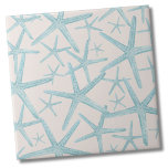 Nautical Starfish Beach House Ceramic Tile<br><div class="desc">A cute and trendy tan or taupe and teal coastal beach pattern with starfish. Change out the background color if you'd like! Whether you want to use this tile as a little coaster or trivet for a drink or plate... or you want to go big with a kitchen backsplash, or...</div>