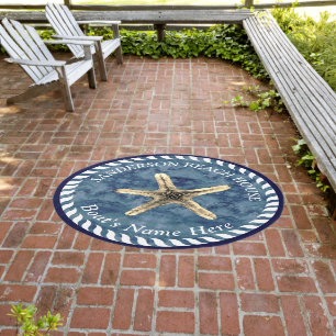 Nautical Starfish Beach house round area. Outdoor Rug