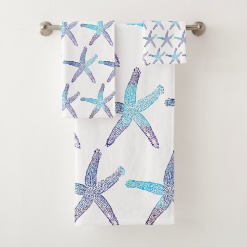 Nautical Starfish Beach Teal Blue Ombre Patterns Bath Towel Set