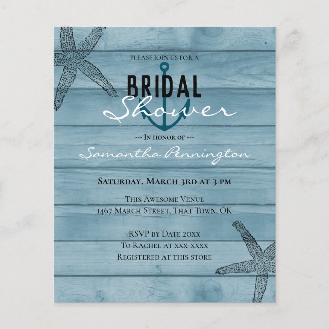 Nautical Starfish Bridal Shower Budget Invitations (Front)
