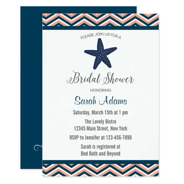 Nautical Starfish Chevron Bridal Shower Invitation