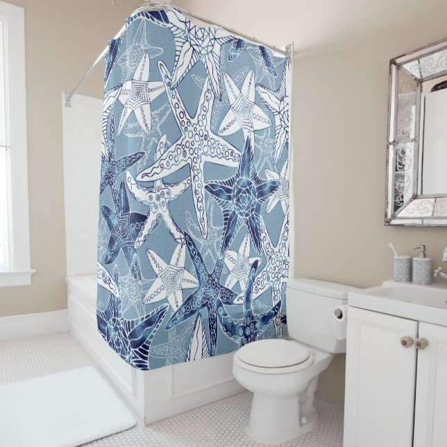 Nautical Starfish Collection Shower Curtain (In Situ)