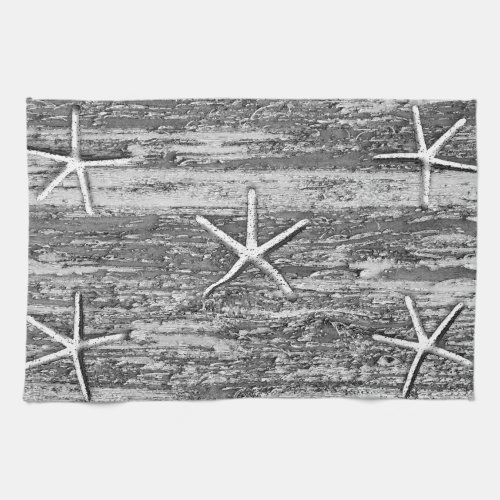 Nautical Starfish Driftwood Gray White Watercolor Kitchen Towel