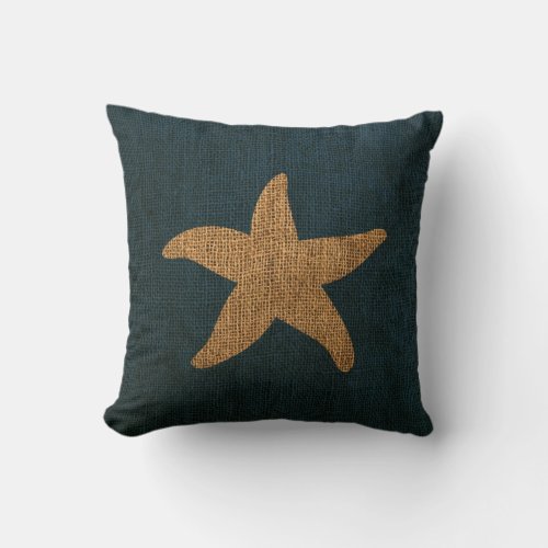 Nautical Starfish in Deep Sea Blue and reversed Throw Pillow