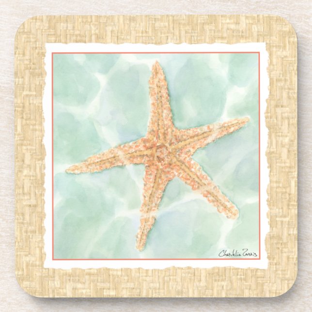 Nautical Starfish in Water Beverage Coaster (Front)