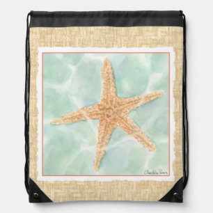 Nautical Starfish in Water Drawstring Bag