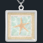 Nautical Starfish in Water Silver Plated Necklace<br><div class="desc">This Chariklia Zarris painting will make you feel a world of difference every time you look at it. You can image yourself at the beach hunting for starfish or playing in the sand. Zarris's image is perfect for those who love sea life and want to take it everywhere they go....</div>