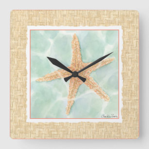 Nautical Starfish in Water Square Wall Clock