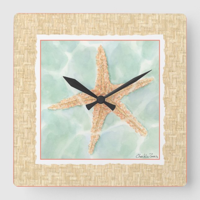 Nautical Starfish in Water Square Wall Clock (Front)