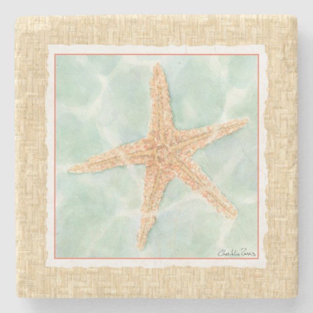 Nautical Starfish in Water Stone Coaster (Front)