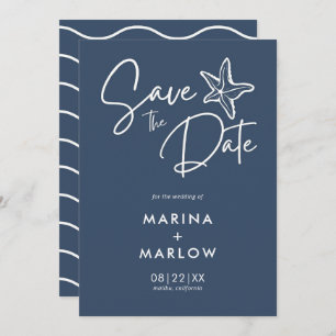 Nautical Starfish Navy White Stripe Wedding Save T Save The Date