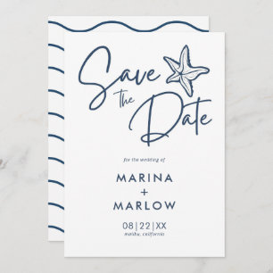 Nautical Starfish Navy & White Wave Save The Date
