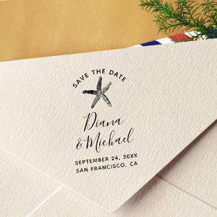 Nautical Starfish SAVE THE DATE Calligraphy Self-inking Stamp