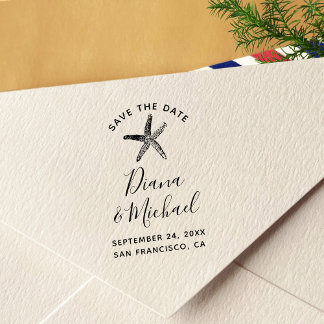 Nautical Starfish SAVE THE DATE Calligraphy Self-inking Stamp
