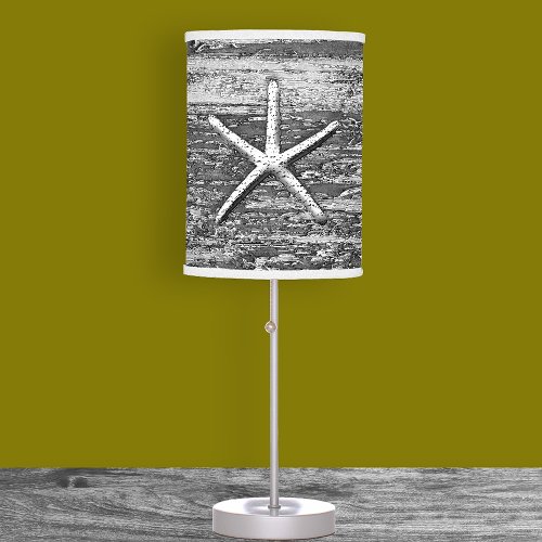 Nautical Starfish Weathered Driftwood Watercolor Table Lamp