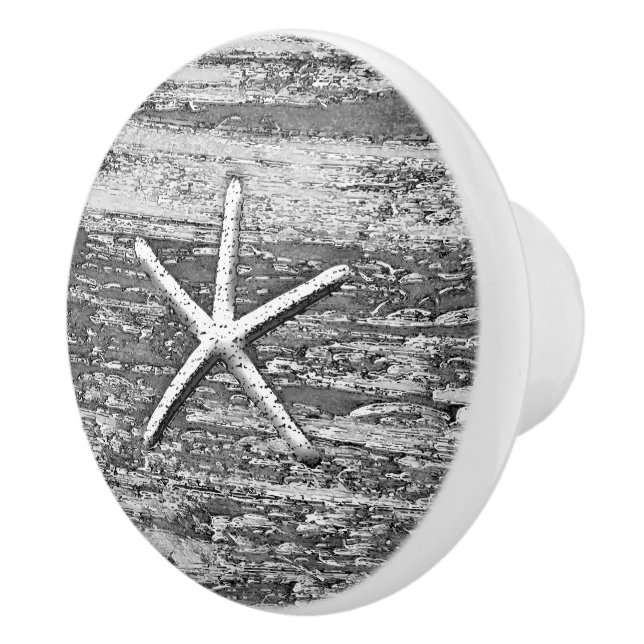 Nautical Starfish Weathered Wood Gray & White Ceramic Knob (Right)