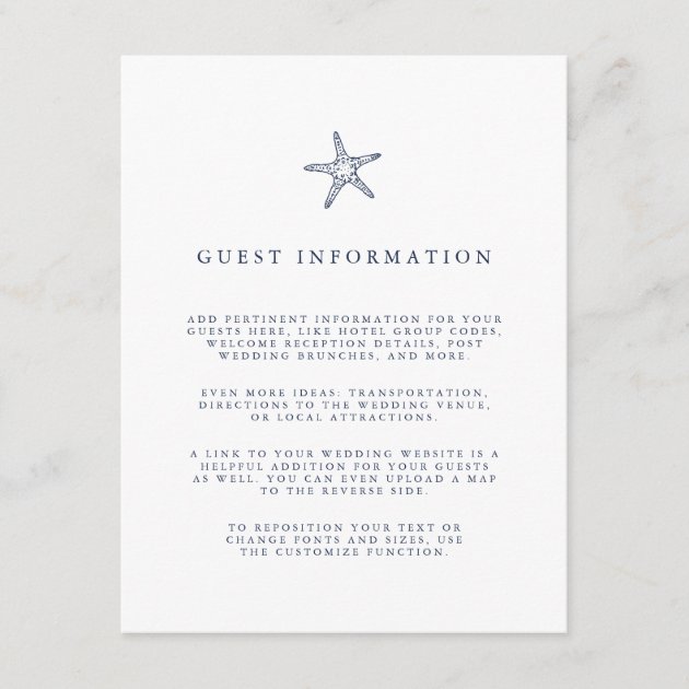 Nautical Starfish Wedding Guest Details Enclosure Card