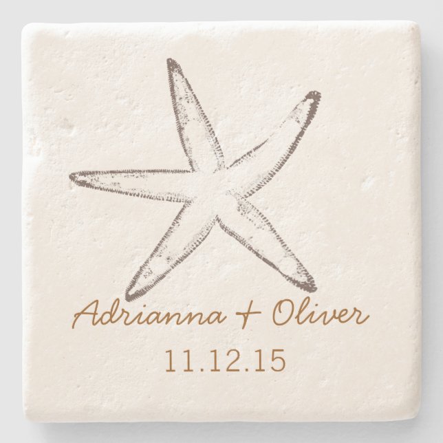Nautical Starfish Wedding Stone Coaster (Front)