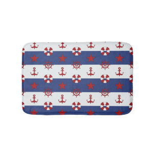 Nautical Stars And Stripes Pattern Bathroom Mat