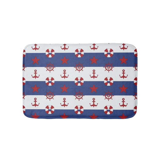 Nautical Stars And Stripes Pattern Bathroom Mat (Front)