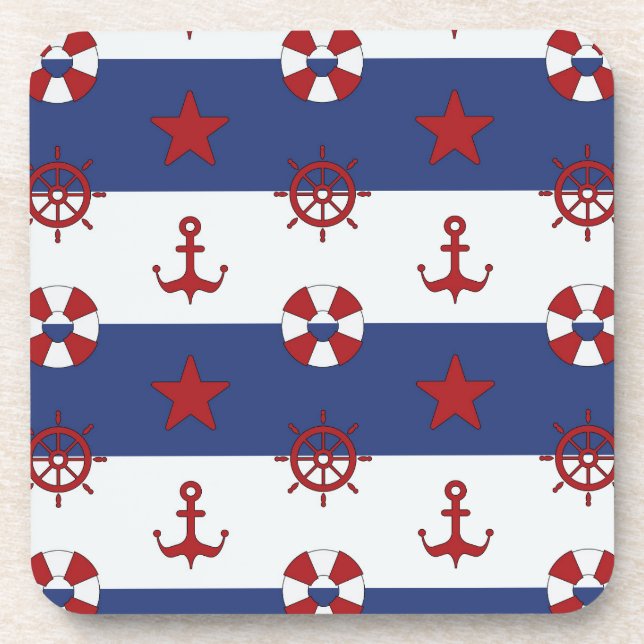 Nautical Stars And Stripes Pattern Beverage Coaster (Front)