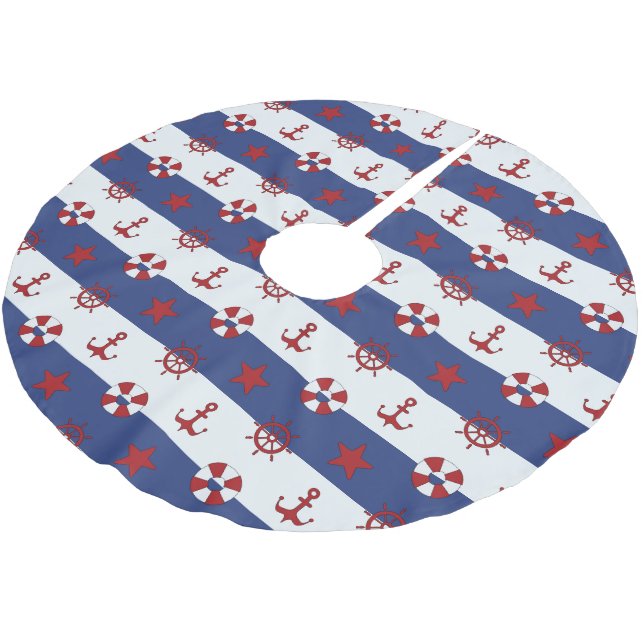 Nautical Stars And Stripes Pattern Brushed Polyester Tree Skirt (Angled)
