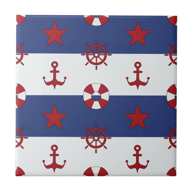 Nautical Stars And Stripes Pattern Ceramic Tile (Front)