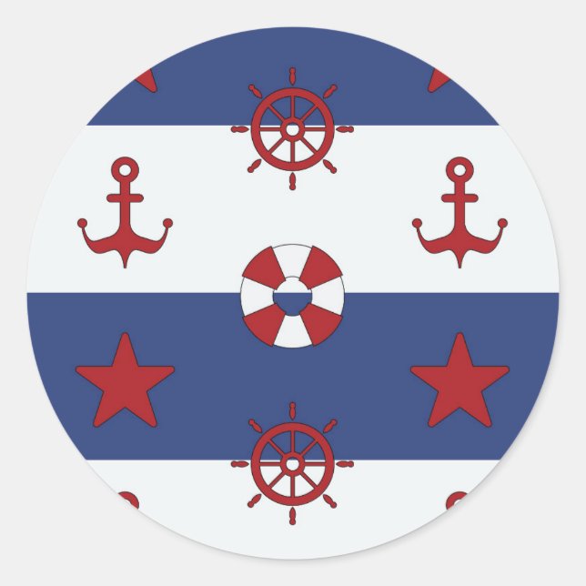 Nautical Stars And Stripes Pattern Classic Round Sticker (Front)