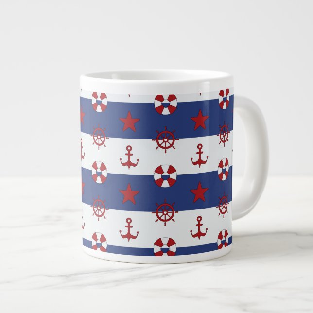 Nautical Stars And Stripes Pattern Large Coffee Mug (Front Right)