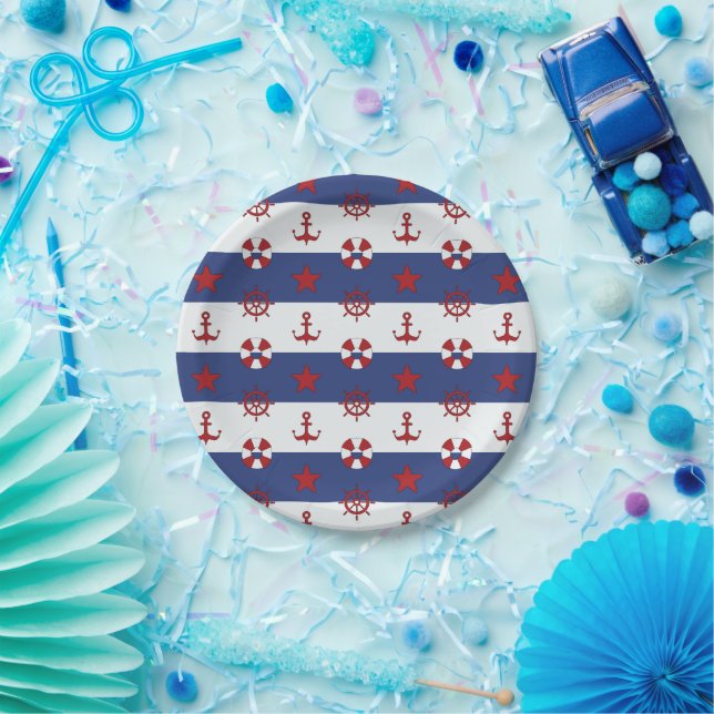Nautical Stars And Stripes Pattern Paper Plates (Party)
