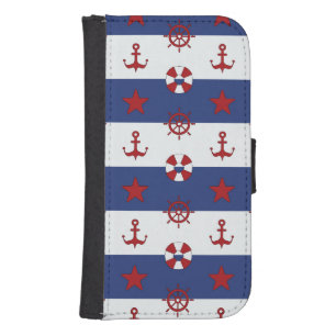 Nautical Stars And Stripes Pattern Galaxy S4 Wallet Case