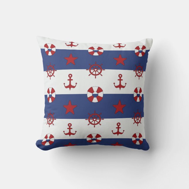 Nautical Stars And Stripes Pattern Throw Pillow (Front)