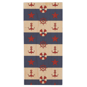 Nautical Stars And Stripes Pattern Wood USB Flash Drive