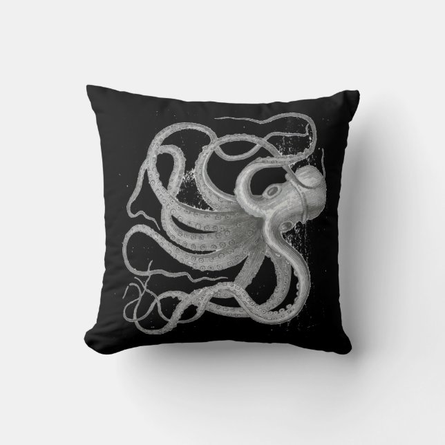 Nautical steampunk octopus antique vintage kraken throw pillow (Front)