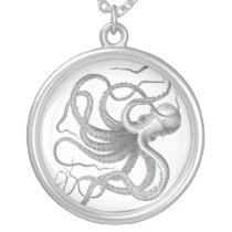 Nautical steampunk octopus silver necklace
