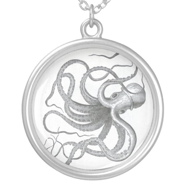 Nautical steampunk octopus silver necklace (Front)