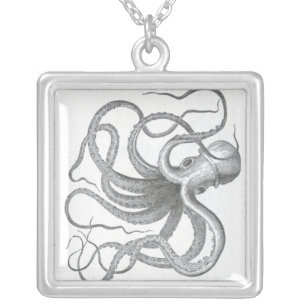Nautical steampunk octopus silver necklace