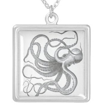 Nautical Steampunk Octopus Silver Necklace by iBella at Zazzle