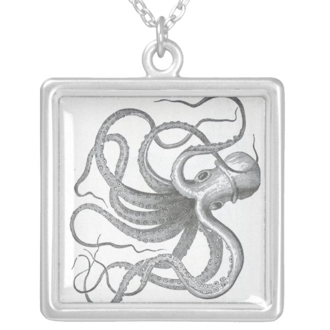 Nautical steampunk octopus silver necklace (Front)
